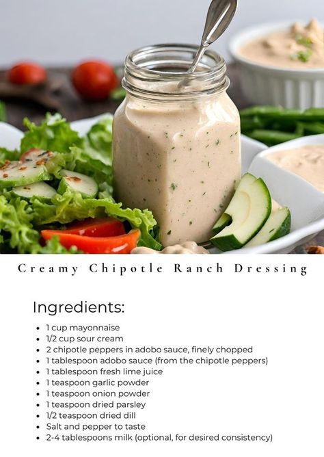 Chipotle Ranch Dressing, Chipotle Ranch, Dip Recipes Easy, Adobo Sauce, Drying Dill, Chipotle Pepper, Adobo, Ranch Dressing, Fresh Lime Juice