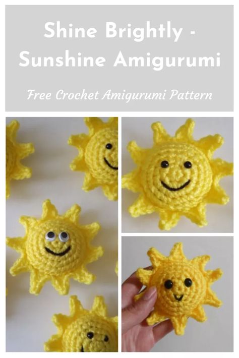 Shine Brightly – Free Crochet Sunshine Amigurumi Pattern – Yarnfully Yours Crochet Sunshine, Emoji Patterns, Blooming Bouquet, Bright Sunshine, Crochet Keychain Pattern, Hand Crochet Baby Blanket, Crochet Keychain, Crochet Applique, Crochet Patterns For Beginners