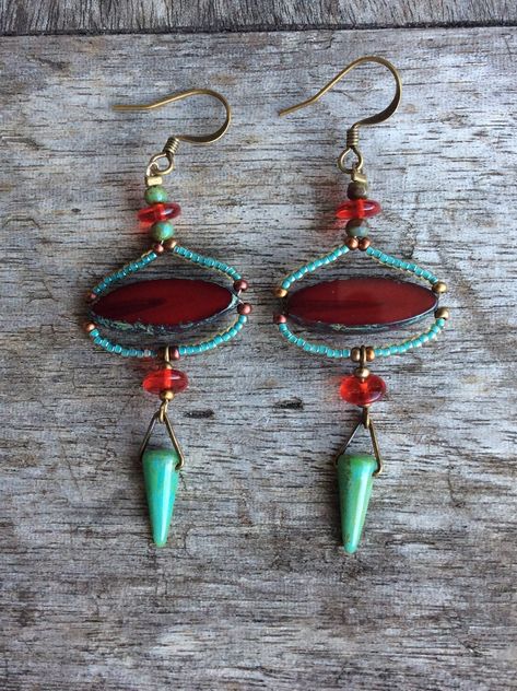 Boho Earrings Hippie Bohemian, Hand Beaded Earrings, Earthy Earrings, Beautiful Beaded Earring, Handmade Boho Jewelry, Festival Earrings, Hippie Earrings, Boho Chic Jewelry, Earrings Inspiration