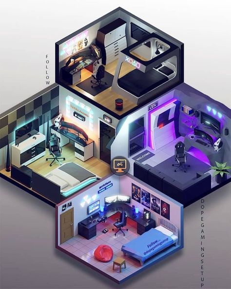 Gamer Bedroom, Small Game Rooms, Gaming Rooms, Game Zone, Computer Gaming Room, Setup Gaming, Video Game Room Design, Gaming Setups, Video Game Rooms