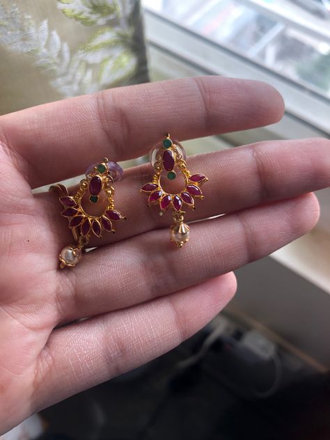 Light weight gold earrings Studs Earrings Gold India For Women, 10 Grams Gold Earrings Designs, Black Beads Earrings Gold Studs, Nallapusalu Earrings, 3 Grams Gold Earrings Indian, Ear Rings For Women, Big Earrings Gold, Ruby Necklace Designs, Gold Jewelry Prom