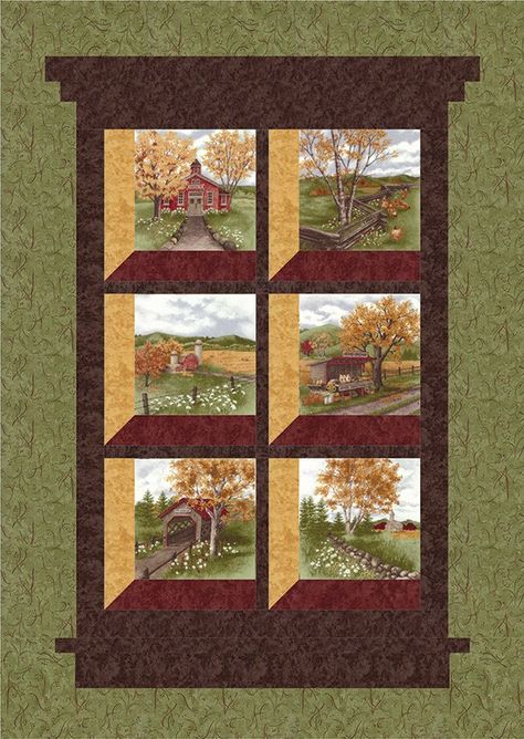 Country Roads Wall Hanging by Doug Leko for Antler Quilt Designs AQD0117 Window Pane Quilt, Quilts Using Panels, Quilting With Panels, Sewing For Christmas, I Spy Quilts, Attic Window Quilts, Attic Organization, Attic Windows, Quilted Placemat Patterns