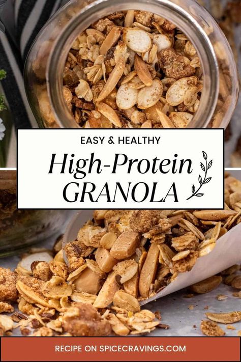 Easy High Protein Granola recipe that's made with oats, nuts and seeds. It's low in carbs and packed with protein, healthy fats, and fiber, and ready in less than 30 minutes. High Protein Granola Recipe, Protein Granola Recipe, Smoothies Yogurt, High Protein Granola, Granola Recipe Healthy, Protein Granola, Lemon Bowl, Granola Recipe Homemade, Protein Snack