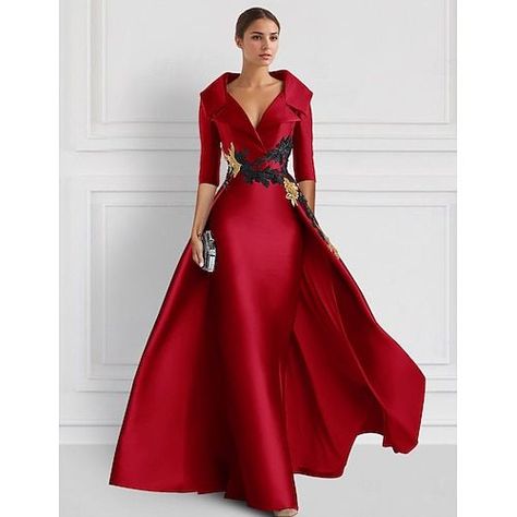 Silhouette:A-Line; Hemline / Train:Floor Length; Closure:Zipper UP; Built-In Bra:Yes; Embellishment:Appliques; Fabric:Satin; Sleeve Length:3/4 Length Sleeve; Tips:Colors may vary slightly due to different monitor settings,Professional dry cleaner only; Boning:No; Style:Elegant; Occasion:Formal; Neckline:Shirt Collar; Front page:Evening Gown; Listing Date:08/23/2024 1930s Womens Evening Wear, Halloween Formal Dress, Teal Gowns Elegant, Jewel Tone Mother Of The Bride Dresses, Inaugural Ball Gowns, Trend Dresses 2024, High School Winter Formal Dresses, Vintage Haute Couture Gowns, Oscar Awards Dresses