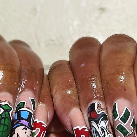 Maddie’s Nail Artistry🎨 on Instagram: "Casino Freestyle for her trip to Vegas🎰🍒 . . . . . . . . . . #explore #explorepage #lehighvalley #allentownnails #allentownnailtech #panails #panailtech #freestyle #handdrawnnailart #nailart #nailartist #greennails #casinonails #vegasnails #nailsnailsnails #nailstagram #nailinspo #nailideas" Scarface Nails, Gambling Nails, Casino Theme Nails, Casino Nails, Trip To Vegas, Vegas Nails, Lehigh Valley, Casino Theme, Nail Paint