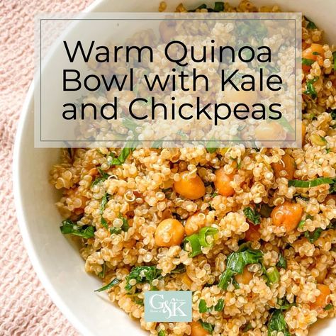 Discover the fusion of health and flavour in our Warm Quinoa Bowl with Kale and Chickpeas! It's nutty, it's crunchy, and it's filled with plant-based proteins that'll charge your day. Discover how this bowl offers more than just great taste; it's a wellness powerhouse in a bowl! Kale Grain Bowl, Warm Quinoa Bowl, Kale And Chickpeas, Chic Peas, Power Bowl Recipe, Bean Dishes, Quinoa Kale, Grain Bowls, Spiced Chickpeas