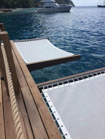 Boat Dock Ceiling, Boat Launch Ideas, Lakeside Patio Ideas, Boat Dock Lighting Ideas, Lake House Outdoor Ideas, Lakeside Hammock, Hammock Over Water, Boat Dock Decorating Ideas, Floating Dock Ideas