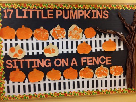 Little Pumpkins Sitting on a Fence Bulletin Board - Great for Pre-K Complete Preschool Curriculum's Halloween theme, Fall theme, and October. Repinned by Pre-K Complete - follow us on our blog, FB, Twitter, and Google Plus! Pumpkin Pie Bulletin Board, Birthday Board Ideas, October Bulletin Boards, November Bulletin Boards, Thanksgiving Bulletin Boards, Preschool Boards, Halloween Bulletin Boards, Fall Bulletin Boards, Drawing Help