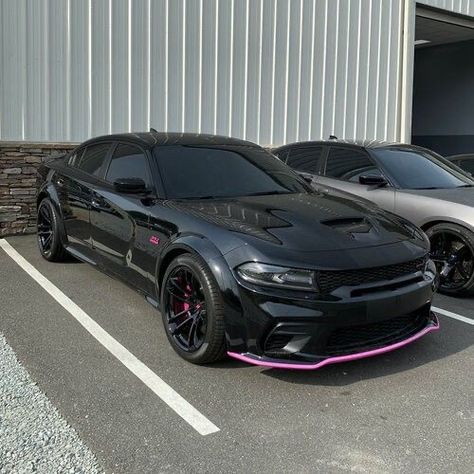 Mustang Carbon Fiber Hood, Pink And Black Dodge Charger, Pink Scat Pack, Pink Dodge Charger, Pink Hellcat, Black Dodge Charger, Hellcat Srt, Hell Cat, Dodge Charger Hellcat