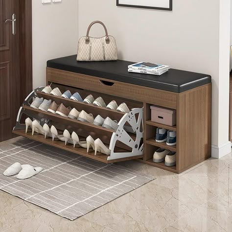 Shoe Rack Hallway, Shoe Cabinet Design, Wooden Shoe Cabinet, Storage Bench With Cushion, Shoe Cupboard, Shoe Rack Bench, Shoe Rack Entryway, Kabinet Dapur, Entryway Shoe Storage