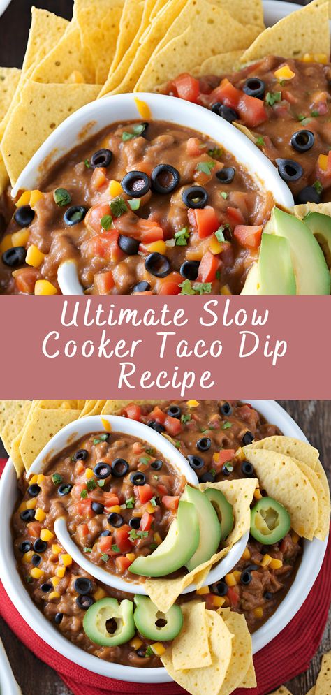 Ultimate Slow Cooker Taco Dip Recipe | Cheff Recipes Slow Cooker Taco Recipes, Crockpot Taco Dip Ground Beef, Crockpot Mexican Dip Recipes, Slow Cooker Pizza Dip, Taco Dip Crockpot Recipes, Hamburger Taco Dip, Slow Cooker Taco Dip, Taco Dip Crock Pot, Crock Pot Taco Dip