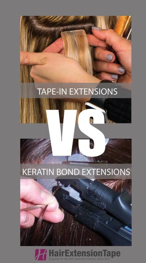 Different Types of Hair Extensions: Tape-Ins and Keratin Bond - Hair Extension Tape Brunette Tape In Extensions, Keratin Extensions Before And After, Tape In Hair Extensions Before And After, Keratin Bond Extensions, Keratin Bond Hair Extensions, Bond Hair, Keratin Extensions, Hair Extensions Tutorial, Best Human Hair Extensions