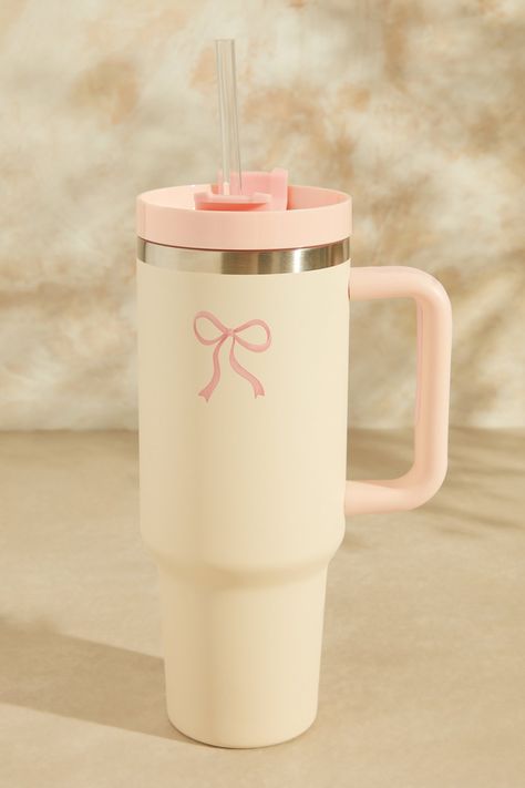 Bow Kait Cup in Light Pink | Altar'd State | Altar'd State Stanley Cup Tumbler, Sippers With Straw, Bow Things, Water Bottels, Aesthetic Water Bottle, Christmas Water Bottle, Stanley Pink, Cute Bottle, Coconut Bowls