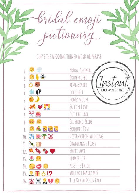 Bridal Shower Games Printable Emoji Game Emoji Pictionary | Etsy Emoji Pictionary Bridal Shower Game, Bridal Pictionary Game, Bridal Emoji Pictionary Answers, Wedding Emoji Pictionary, Bridal Shower Emoji Game Free Printable, Wedding Emoji Game, Bridal Shower Emoji Pictionary, Bridal Emoji Game, Bridal Shower Game Printables