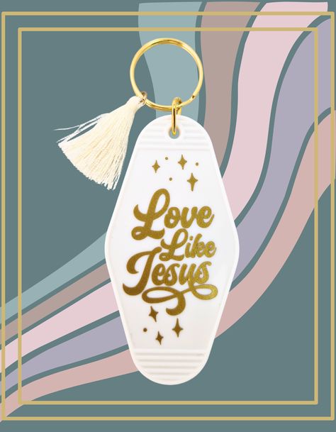 Vintage-inspired Christian keychain with a retro motel design, a charming accessory to carry your keys with a touch of faith. Christian Keychains, Christian Accessories, Motel Keychain, Retro Love, Love Like Jesus, Merch Ideas, Key Tags, 1 Peter, Keychains