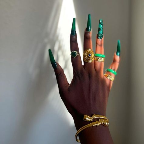 THE JUMA BRAND | TJM on Instagram: “Royal Green. Heartbreaker + Halima rings restocked Press ons: @thenailscase” Royal Green, Dope Jewelry Accessories, Earthy Jewelry, Black Photography, Hair Skin Nails, Exotic Nails, Finger Painting, Dope Jewelry, Make Me Up