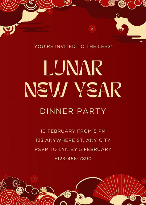 Red Gold Modern Illustrated Border Lunar New Year Invitation Lunar New Year Invitation, Chinese New Year Social Media Post, Lunar New Year Graphic Design, Modern Chinese New Year Graphic Design, Red Envelope Chinese New Year, Modern Branding Design, Etsy Shop Branding, Etsy Branding, Instagram Template Design