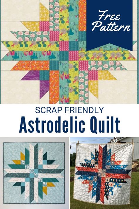 Free Astrodelic Quilt Pattern - Sewing With Scraps Astrodelic Quilt, Lone Star Quilt Pattern, Sewing With Scraps, Patchwork Quilting Designs, Panel Quilt Patterns, Jelly Roll Quilt, Farm Quilt, Jelly Roll Quilt Patterns, Scrappy Quilt Patterns