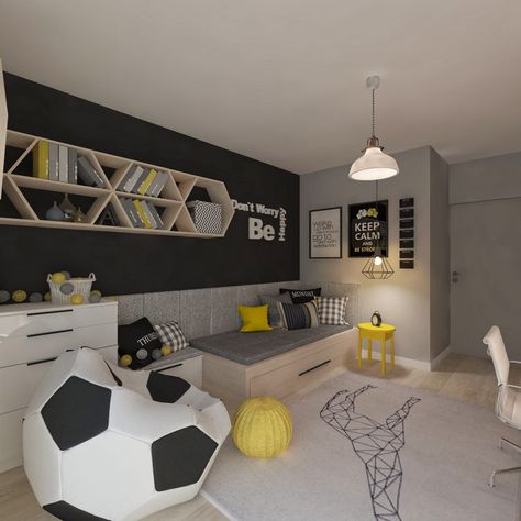 Soccer Themed Bedroom, Soccer Bedroom, Football Bedroom, Teenage Boy Room, Boy Bedroom Design, Teenage Room, Teen Boy Bedroom, Teenager's Room, Boys Bedroom Decor