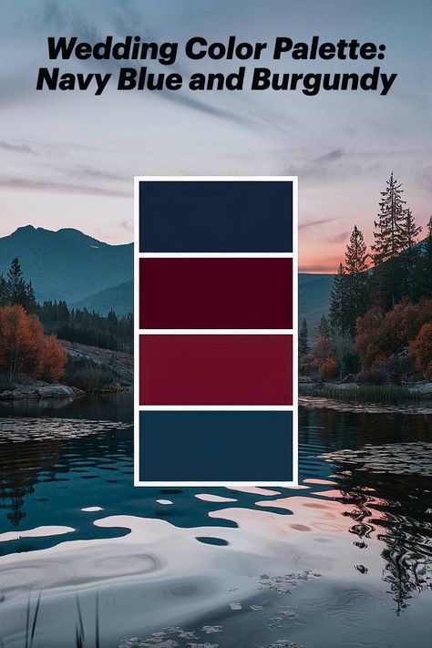 Navy blue and burgundy wedding palette with dramatic tones. Wedding Color Schemes Navy Blue, Wedding Color Schemes Navy, Color Schemes Navy Blue, Rose Gold Wedding Palette, Unique Wedding Color Schemes, Burgundy And Blue Wedding, Wedding Alcohol Calculator, Navy And Sage, Navy Wedding Theme