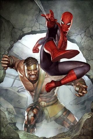 Spider-Man & Hercules Adi Granov, Marvel Comic Character, Marvel Vs, Spiderman Art, Comic Book Artists, Superhero Art, Amazing Spiderman, Superhero Comic, Amazing Spider