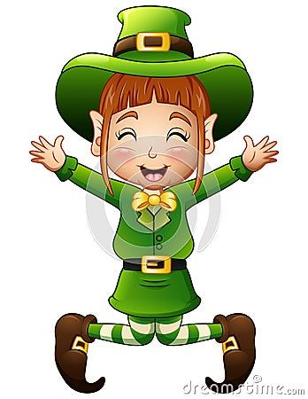 Girl Leprechaun, Leprechaun Art, Jumping Illustration, Powerpoint Presentation, Framed Artwork, Stock Illustration, Stock Vector, Vector Illustration, Art