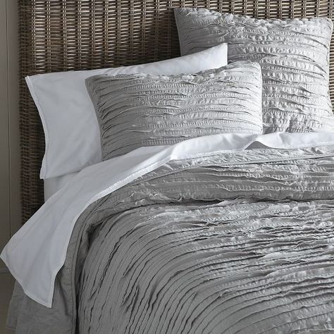 Frayed-Edge Quilt + Shams - Platinum | West Elm gray bedding Pintuck Duvet Cover, Grey Quilt, Dorm Room Essentials, Bedroom Redo, Quilted Sham, Gray Bedroom, Master Bedding, Grey Bedding, Master Bed