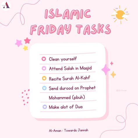 Friday Checklist Islam, Friday Routine Islam, Friday Reminder Islam, Surah Khaf, Islamic Routine, Ramadan Prep, Jummah Quotes, Quran Dua, Islamic Journal