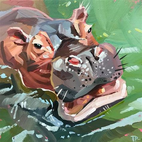 Hippo Drawing, Hippo Art, Animal Artists, Gouache Art, Arte Animal, 2d Art, Hippopotamus, Daily Paintworks, Painting Art Projects