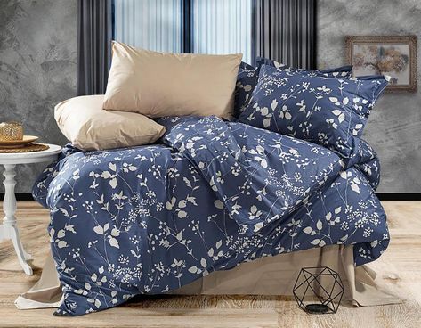 Blue and grey bedding