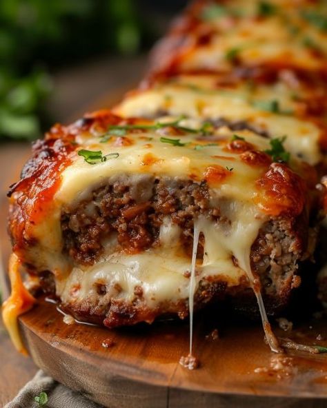 You know this meatloaf is bomb when all the kids gobble it up! Meatloaf Stuffed, Cheese Stuffed Meatloaf, Stuffed Meatloaf, Good Meatloaf Recipe, Best Meatloaf, Homemade Dinner Rolls, Poor Man, Beef Casserole Recipes, Cheese Stuffed