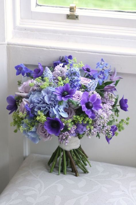 Navy Blue And Purple Wedding Flowers, Purple Hydrangea Bouquet, Zombie Wedding, Blue Flowers Bouquet, Purple Bouquets, Spring Wedding Bouquets, Purple Wedding Bouquets, Spring Wedding Bouquet, Blue Wedding Bouquet