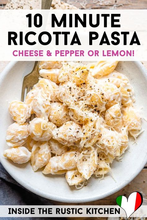 Simple Ricotta Recipes, Riccota Pasta Recipes, Pasta Dishes No Red Sauce, Easy Ricotta Pasta Recipes, Ricotta Cheese Sauce For Pasta, Ricotta Cheese Pasta Sauce, Ricotta Side Dish Recipe, Ricotta Noodles, Pasta W Ricotta Cheese