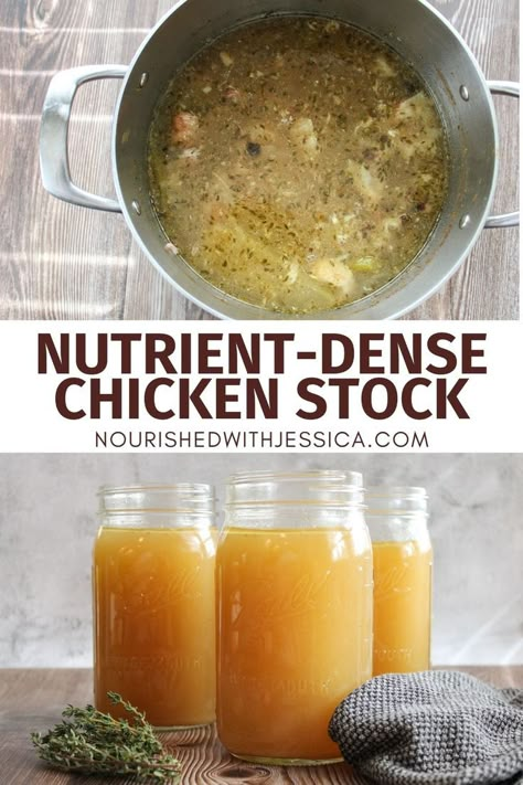 Master the art of scratch cooking with this easy homemade chicken stock recipe. Made from chicken or turkey scraps, it simmers for 4 hours to create a flavorful, nutrient-rich stock perfect for soups. Learn how to freeze it for future meals with simple tips for long-term storage. Healthy, homemade, and freezer-friendly, this chicken stock is a kitchen staple you’ll love having on hand. How To Store Chicken Broth, Chicken Stock With Whole Chicken, Chicken Stalk Homemade, How To Freeze Homemade Chicken Broth, Homemade Chicken Broth Recipes, Chicken Stock With Rotisserie Chicken, Homemade Chicken Stock Recipe, Homemade Chicken Stock From Bones, Meat Stock Recipes