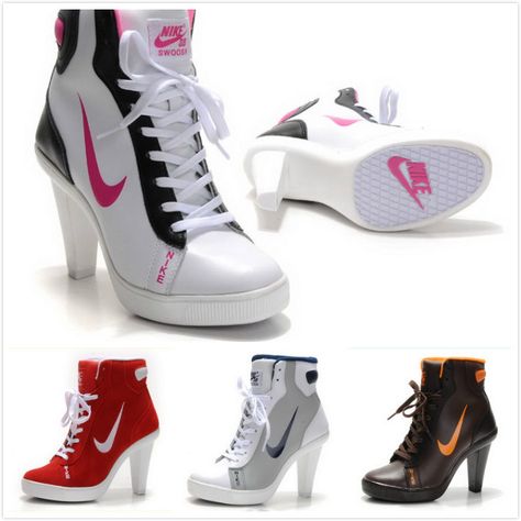 More nike high heels Boots Closet, Jordan High Heels, Jordan Heels, Kasut Nike, Nike High Heels, Funky Footwear, Sneaker High Heels, Nike Heels, Nike High