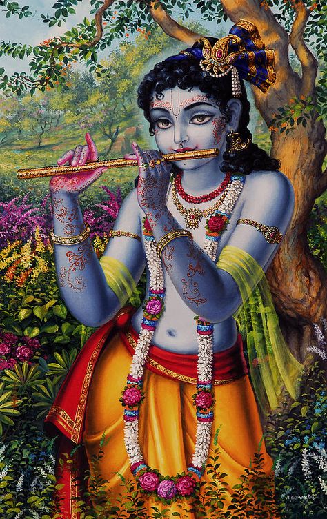 Krishna With Flute by Vrindavan Das - Krishna With Flute Painting - Krishna With Flute Fine Art Prints and Posters for Sale Krishna With Flute, Krishna Flute, Lord Rama, Radha Krishna Wallpaper, Hinduism Art, Krishna Radha Painting, Radha Krishna Images, Radha Krishna Pictures, Radha Krishna Love