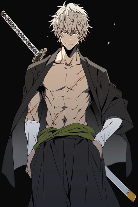 One Piece Swordsman Oc, Ninja Character Art Male, Samurai Dnd Character, Anime Fighter Oc, Black Clover Oc Male, Swordsman Character Design, Anime Ninja Guy, Ninja Outfit Design Male, Anime Warrior Men