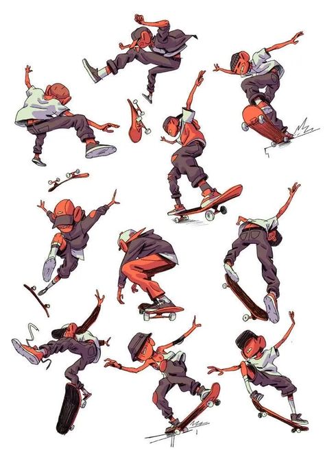 Skateboard Poses, Skater Art, Fashion Sketches Men, Poses Art, Skateboard Art Design, Camera Angles, Kids Animals, Skateboard Design, Pose References