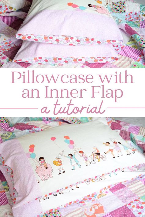 How to Make an Easy Pillowcase with an Inner Flap - Wildish Acres Easy Pillowcase, Homemade Pillow Cases, Sewing Pillow Cases, Diy Pillowcase, Pillow Covers Tutorial, Pillow Cases Tutorials, Pillow Cases Diy, Kids Pillow Cases, Toddler Pillowcase