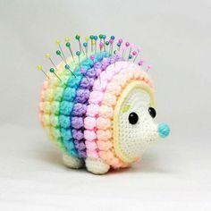 Love the soft pastel colours in this one! Currently, you can purchase the pattern for the SMALL size through the link in my bio. I am planning on releasing MEDIUM and LARGE this year. Stay tuned for that, this is the large version, if you were wondering! ....#porcupinepincushion #amigurumiporcupine #porcupine #porcupinesofinstagram #crocheteveryday #crochetamigurumi #crochetporcupine #crochetanimals #crochetpattern #pincushionpattern #diypincushion #crochetanimal #crochetpincushion #amigurumi #i Crochet Pincushion, Crochet Hedgehog, Pin Cushions Patterns, Confection Au Crochet, Crochet Cat Pattern, Pola Amigurumi, Amigurumi Animals, Crochet Diy, Crochet Cat