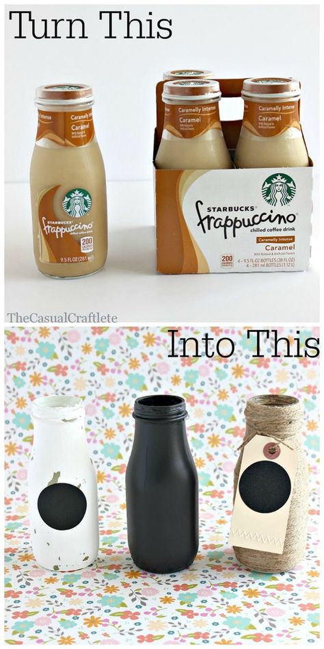 Starbucks Glass Bottle Crafts, Diy Glass Bottles, Starbucks Bottle Crafts, Starbucks Glass Bottles, Upcycle Containers, Bottles Craft, Starbucks Bottles, Decorative Bottles, Glass Bottle Diy