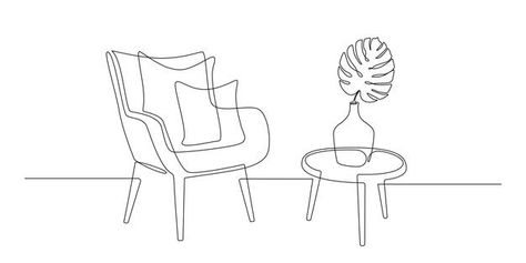 Continuous one line drawing of armchair ... | Premium Vector #Freepik #vector #background #business #abstract #house Line Art Interior Design, Furniture Line Drawing, Line Drawing Interior, Interior Design Tattoo, House Line Art, Continous Line Drawing, Interior Design Vector, Furniture Icon, Dremel Engraving