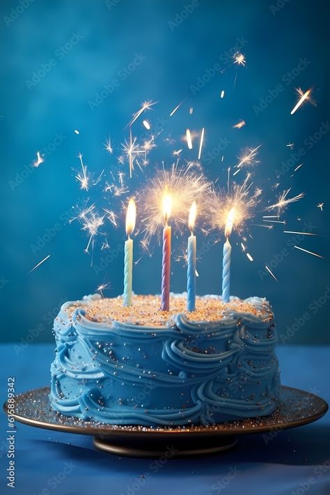 Blue Birthday Cake, Birthday Sparklers, Cake Sparklers, Blue Birthday Cakes, Blue Birthday, Vector Graphics, Adobe Stock, Stock Illustration, Birthday Cake