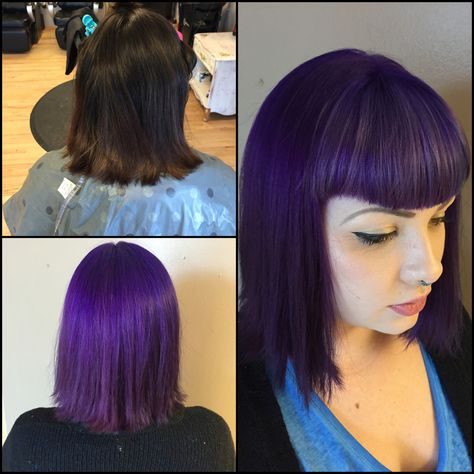 Vivid purple and smokey violet with a cute bob cut  #hair #hairart #mermaid #balayage #pravana #stylist #curls #inspiration #ideas @pravana #modern #vivid #neon #pastel #purple Mermaid Balayage, Curls Inspiration, Bob Cut Hair, Medium Hairstyles With Bangs, 2 Braids Hairstyles, Short Bridal Hair, Finger Curls, Neon Pastel, 2 Braids