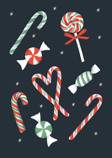 Sweet but twisted candy cane wishes by TinyFlowerArt | Redbubble Christmas Candy Cane Drawing, Christmas Sweets Illustration, Christmas Candy Painting, Christmas Food Drawing, Christmas Candy Illustration, Candy Cane Painting, Candy Cane Cartoon, Candy Cane Drawing, Candy Cane Illustration