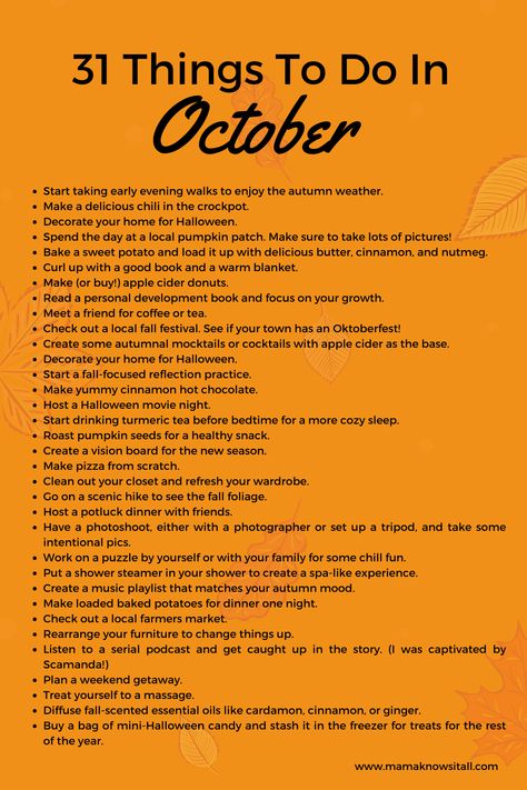 31 Things To Do For You In October - Mama Knows It All Spooky Things To Do In October, Thing To Do In October, 31 Things To Do In October, Fun Things To Do In October, October Things To Do, Autumn Things To Do, October To Do List, October Checklist, Oc Tober