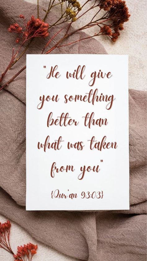 "He will give you something better than what was taken from you "
{Qur'an 93:03} Islamic English Calligraphy, English Calligraphy Quotes, Calligraphy Thoughts, Hand Lettered Quotes Doodles, Dairy Art, Islamic Notes, Calligraphy Art Quotes, Quotes Doodles, Islamic Calligraphy Quran