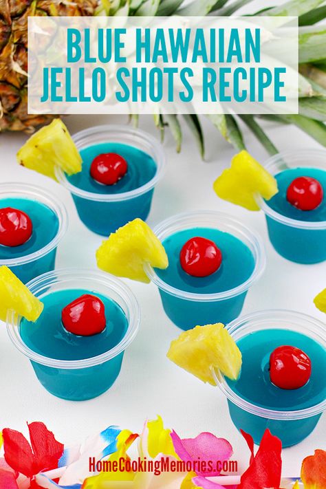 Hawaiian Jello Shots, Blue Hawaiian Jello Shots, Tropisk Fest, Blue Jello Shots, Jello Shots Recipe, Blue Jello, Pudding Shots, Jello Shot Recipes, Jello Shot