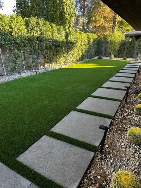 Astroturf Courtyard, Turf With Rock Border, Turf In Front Yard, Astro Turf Patio, Turf With Pavers, Turf Side Yard, Turf Pathway, Front Yard Turf Landscaping Ideas, Turf Backyard Ideas Play Areas