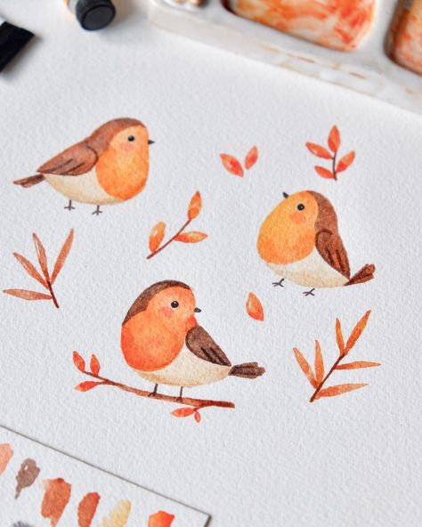 Little Robins . . . #watercolor #watercolour #watercolorartistsofinstagram #watercolorpainting #watercolourpainting #watercolours #painting… | Instagram Watercolours Painting, Robin Drawing, Painting Instagram, Robin Bird, Watercolor Christmas Cards, Watercolor Art Lessons, Mini Drawings, Paper Crafts Diy Kids, Watercolor Bird